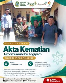 PENYERAHAN AKTA KEMATIAN ALMARHUMAH IBU LAGIYEM KEPADA PIHAK KELUARGA